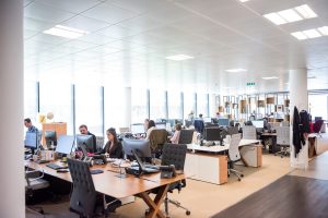 A busy call center in operation